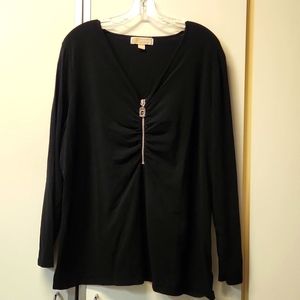 Michael Kors long sleeve 3x black knit top with zipper